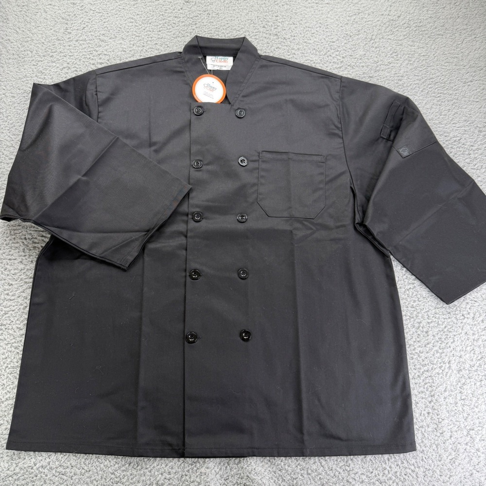 HAPPY CHEF 3/4 Long Sleeve Coat Style # 403 Men's Large Black New Buttons